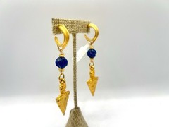 Vintage Gold Arrowhead Lapis Blue Gemstone Bead Earrings Saks NWT $110 NOS VY