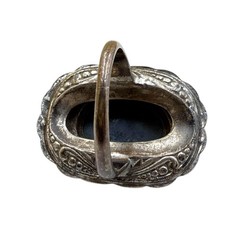 6.8g Antique Vintage Art Deco 925 Sterling Silver Marcasite Obsidian Ring S 4.25