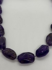 VTG Natural Purple Amethyst Gemstone Necklace Large Rough Nuggets Knotted 18″