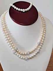Vintage Sterling Silver Cultured Pearl Crystal Rondelle Necklaces Bonus Bracelet