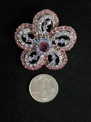 Stunning Vintage Red & Pale Blue Rhinestone Floral Flower Brooch Pin Pendant