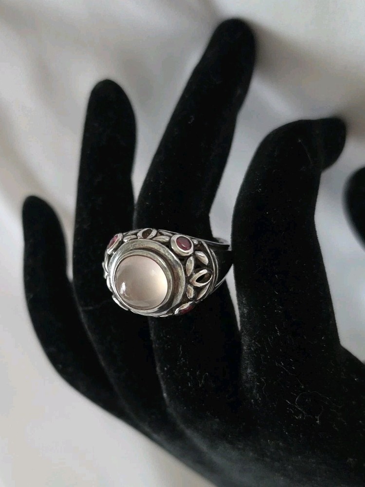 Sterling Silver 925 Moonstone Amethyst Ring Ornate Sz 9.75
