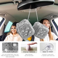 MUQIDA Fuzzy Plush Dice for Car Mirror, 3 Inch 3.0 x x inches, Grey