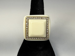 Vintage Large Chunky Plastic Rhinestone Square Shape Ring Size 7.5