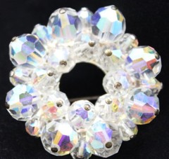 Vintage Large Pin 1 3/4″ Brooch Clear Rhinestones & Blue Vintage Clipon Earrings
