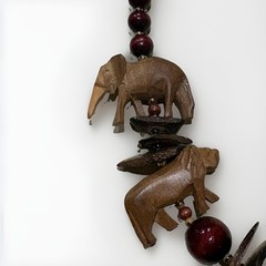Vintage Hand Carved Wood African Safari Animal Statement Necklace Leopard Lion