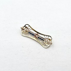 Antique 12k Yellow Gold Art Deco Old European Diamond Sapphire Pearl Pin Brooch