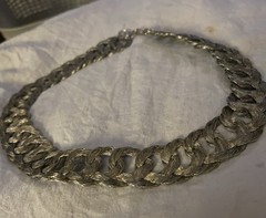 Vintage Faux Silver Lame Choker Bib Necklace Braided Wire Cleopatra Collar
