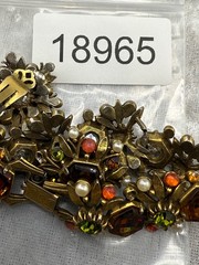 Vintage Florenza Bracelet Clip On Earrings Set Red Rhinestone READ 7″