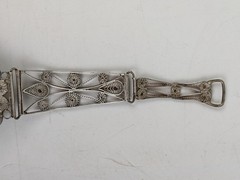 Vintage 800 Silver Filigree Shiva Eye Shell Bracelet