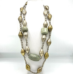 Vintage Tribal Necklace Set Mixed Metal Beads Natural Stone Boho Ethnic Layered