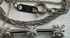 10k White Gold 19.5″ Necklace Chain & Past Present Future 3 Diamond Pendant