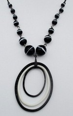 Antique Victorian Banded Agate Style Glass Bead Necklace/Boho/Shabby Chic