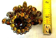Antique Baltic Amber Topaz Brown Faceted Pin Brooch Dimensional Fan Statement