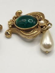 Signed SAL Art Nouveau Revival Scrollwork Faux Pearl Green Cab Converted To Post