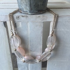 Necklace 90s vintage costume jewelry pink and gold necklace