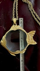 Vintage Signed FLORENZA Fish Jelly Belly Magnifying Glass Pendant Necklace 70s
