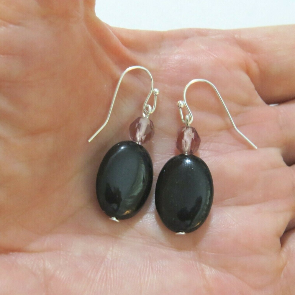 Black Lucite Crystal Dangle Earrings 1.5 in