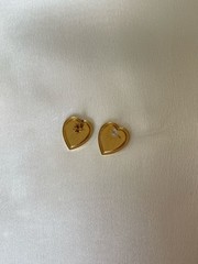 Vintage Green Marbled Enamel Heart Stud Earrings with Gold Tone Trim