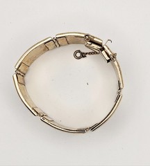 Vintage Bergere Brown Leather Panel Bracelet Gold Tone 6.5″