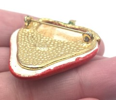 Strawberry Brooch Signed Lind Gal LG Painted Porcelain Signed Vintage Jewelry