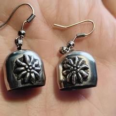 Vintage Silver Toned Bell Flower Charm Hook Earrings