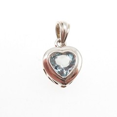 925 Sterling Silver Vintage Real Blue Topaz Heart Charm Pendant