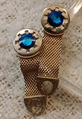Vintage SWANK Gold Tone Mesh Cuff Links w/Blue Rivoli Stones, Nice!