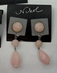 Vintage 80s Nikol Lucite Earrings Jewelry Lot 3 Pair Geometric Plastic Pink NOS