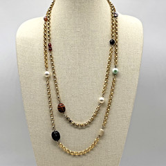 Vintage Rolo Chain Necklace Mixed Stones Two Strand Retro