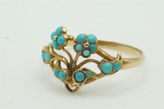 ANTIQUE 18K GOLD TURQUOISE GIARDINETTO / FLOWER RING c1820