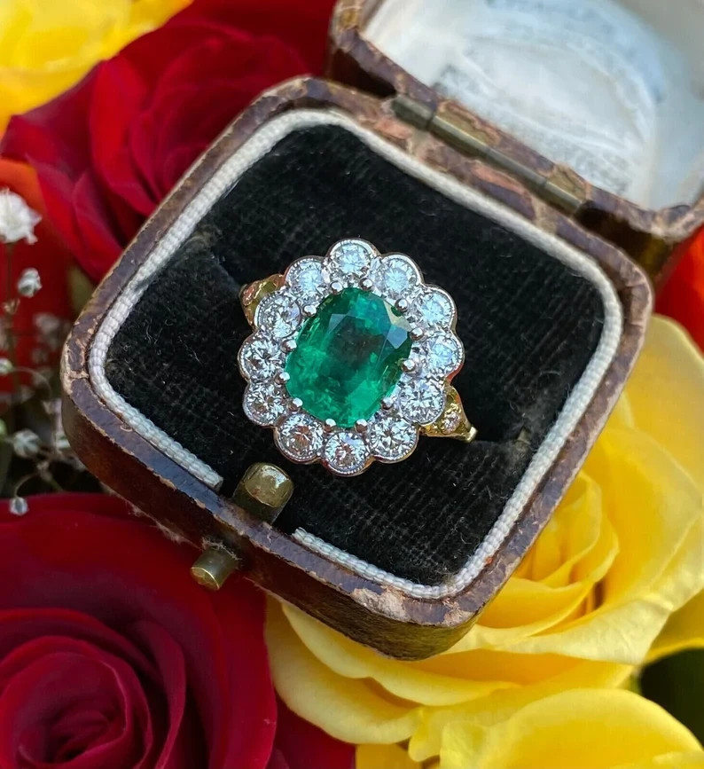 Art Deco Style Green Lab Created Diamond Halo 14K White Gold FN Engagement Ring