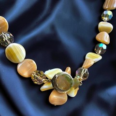Vintage Lucite Flower Necklace Butterscotch Caramel AB Crystal Hidden Clasp 21″