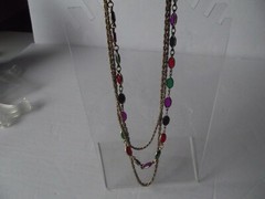 Triple Graduated Chain Necklace Purple green red black Bezel Set crystals vtg