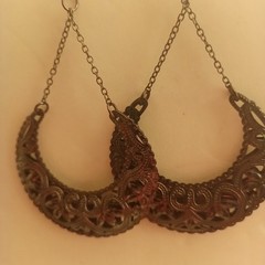 Filigree HalfMoon Crescent Dangle Hoop Earring Gypsy Boho Tribe Celestial Pierce