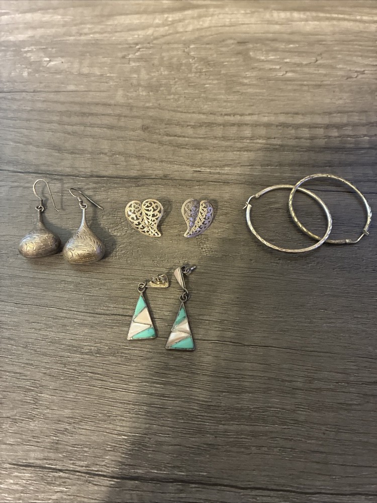 Vintage Earring Bulk LOT (4) Pairs Sterling Silver .925 14 Grams