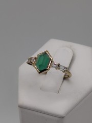Vintage ES Simulated Emerald And Diamond Gold Over Sterling Silver Ring Size 7