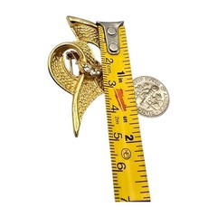 Ribbon Brooch Abstract Design Three Clear Rhinestones Textured Gold Tone Vtg