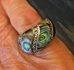 Vintage Sterling silver Abalone Inlay Chunky Geometric Ring Size 6