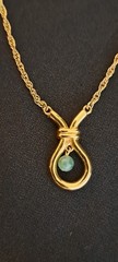 Vintage Crown Trifari Gold Tone Faux Green Jade Dangle Bead Necklace