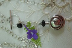 Vintage Art Deco Style Sterling Glass Top Perfume Bottle Necklace T-Bar Toggle