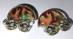 VINTAGE SIGNED CORO FAUX FIRE OPAL IRRIDESCENT ART GLASS EARRINGS, MCM CLIP ON