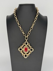 Vintage RJ Graziano Chunky Gold Tone Byzantine Necklace/Dangle Clip Earrings Set