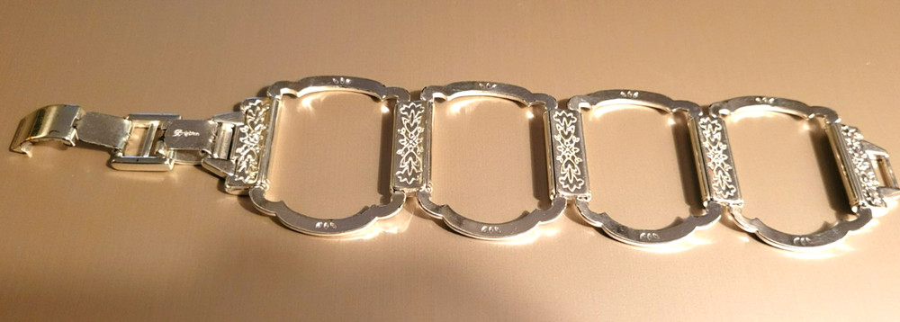 VTG Brighton Etched Flowers Wide Panels Bracelet Silver Plate, Customizable
