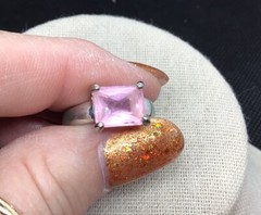 Vintage Silver Tone Costume Pink Cz Stone Ring Sz 7.25 E595