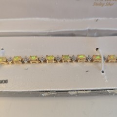 18kt Gold Over Sterling Silver Diamonds & Created Fire Opal Tennis Bracelet 7.5