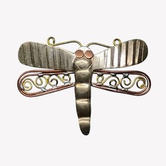 Handmade Mixed Metal Dragonfly Brooch Pin 1 3/4″ x 2 3/8″