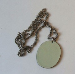 Enamel on Copper Pendant on 24 Inch Silver Tone Chain Necklace