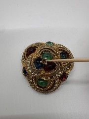 Ciner Vintage Gold Plated Mughal Jewel Rhinestone Poured Glass Brooch Pin