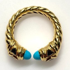 v836 David Yurman Renaissance Color 18K YG twisted cable Ring Gemstones Size 7